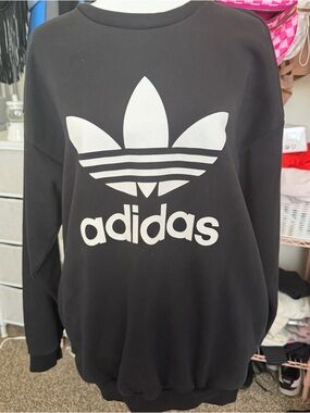 adidas Black Crewneck with White Trefoil Logo
